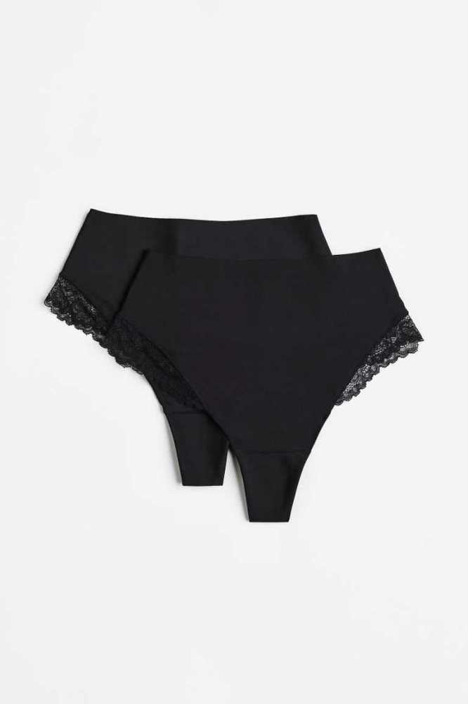 H&M 2-pack Light Shaping Tanga Briefs Unterwäsche Damen Schwarz | 8307-HBLRF