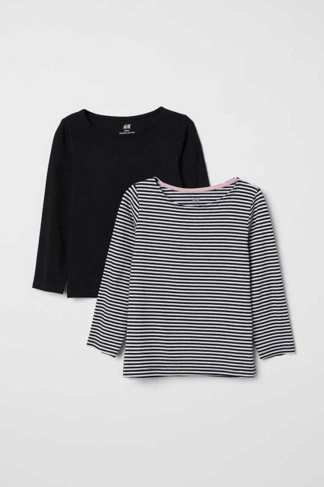 H&M 2-pack Long-sleeved Oberteile Kinder Weiß Schwarz | 6749-BXTVP