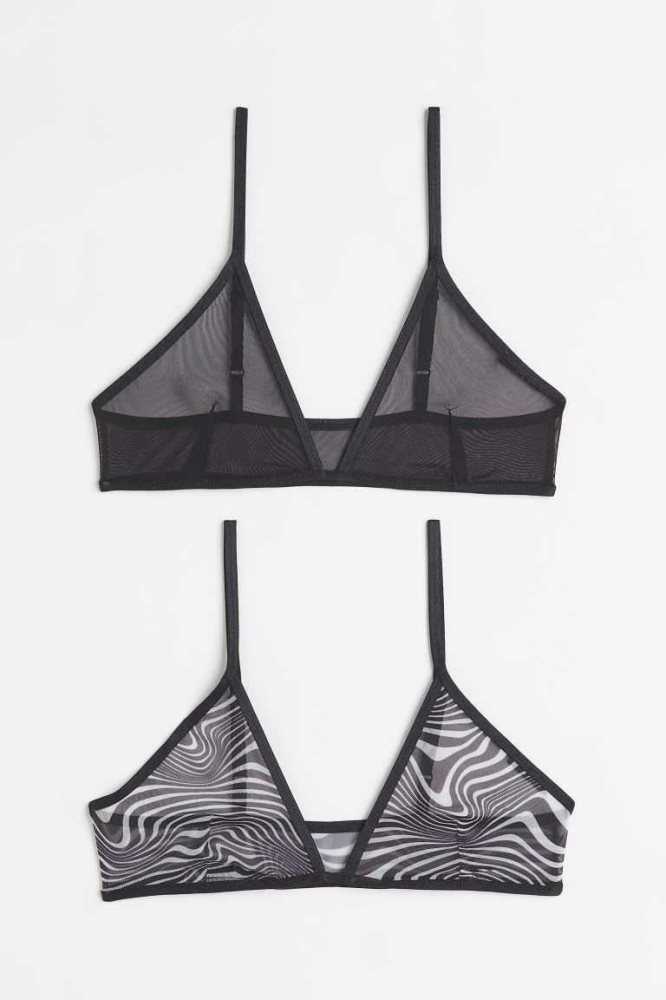 H&M 2-pack Mesh Bra Tops Unterwäsche Damen Blau Schwarz | 5039-SQHWZ