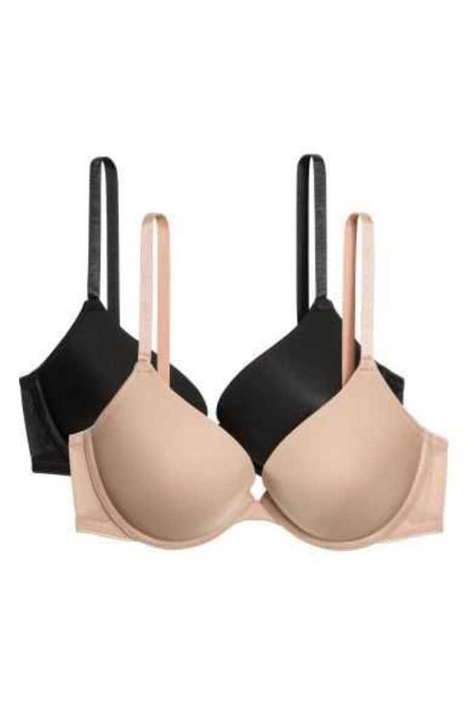 H&M 2-pack Microfiber Push-up Bras Unterwäsche Damen Hellbeige Schwarz | 4637-GZALT