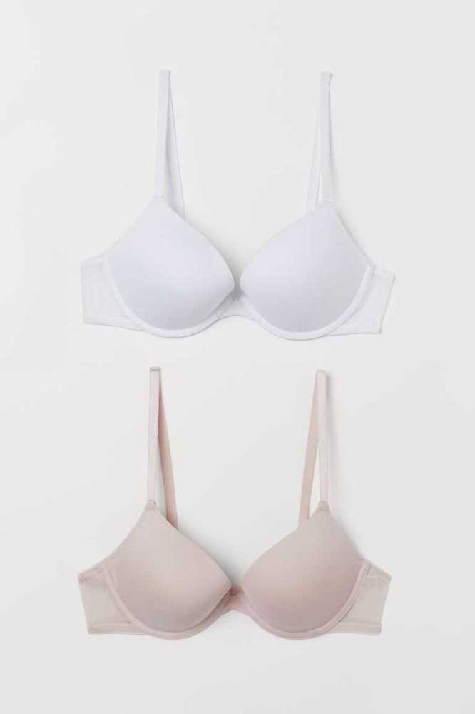 H&M 2-pack Microfiber Push-up Bras Unterwäsche Damen Hellbeige Schwarz | 4637-GZALT