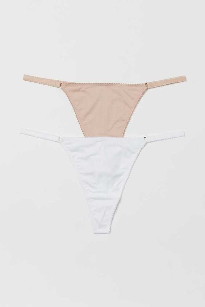 H&M 2-pack Microfiber Tanga Briefs Unterwäsche Damen Weiß Rosa | 8746-KFMDC