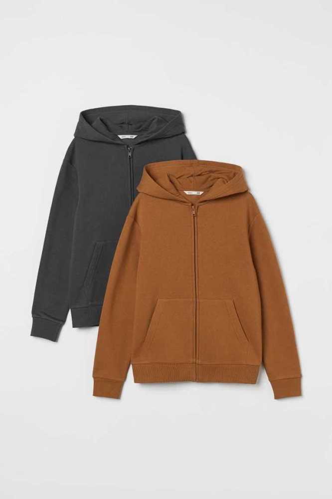 H&M 2-pack Mit Kapuze Jacke Kinder Dunkelgrau Dunkelgelb | 2935-OKHNT