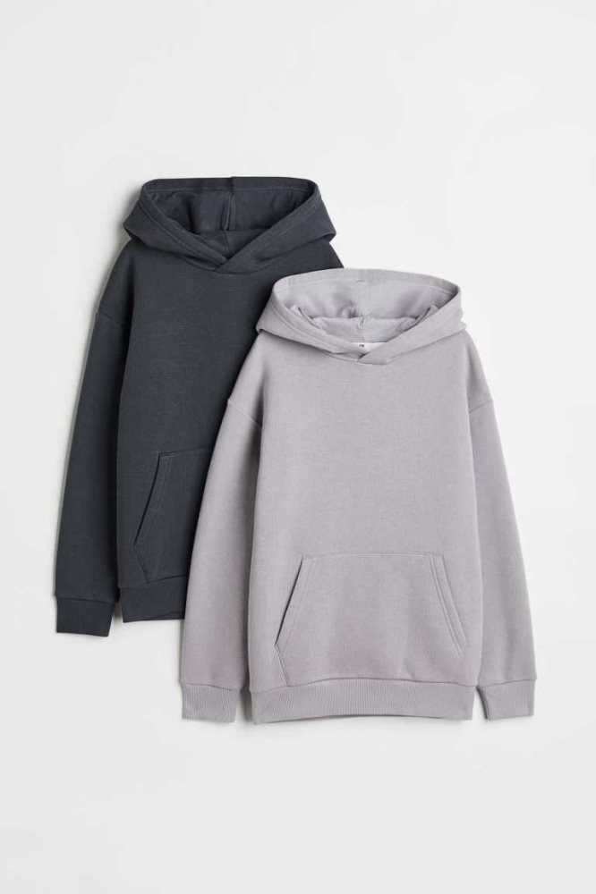 H&M 2-pack Oversizeds Hoodie Kinder Dunkelgrau Grün | 5784-FQXON