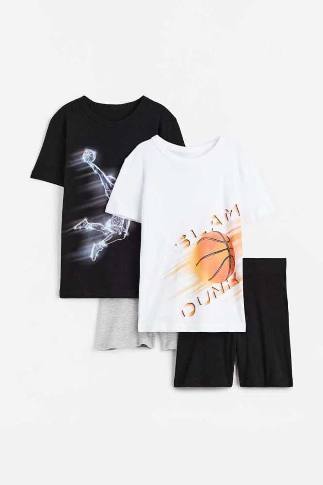 H&M 2-pack Pajamas Jersey Kinder Schwarz | 3058-UFYXM