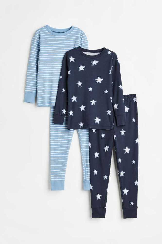 H&M 2-pack Patterned Pyjama-paket Kinder Navy Blau | 2514-ZGVOY