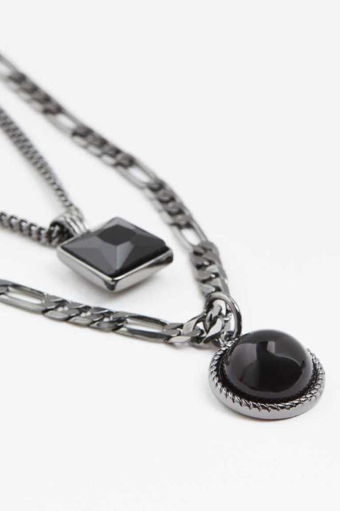 H&M 2-pack Pendants Ketten Herren Grau Schwarz | 6302-JEXAR