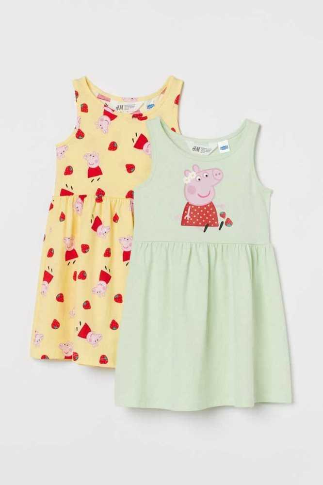 H&M 2-pack Printed Kurzes Kleid Kinder Hellgrau | 0169-VNFRH