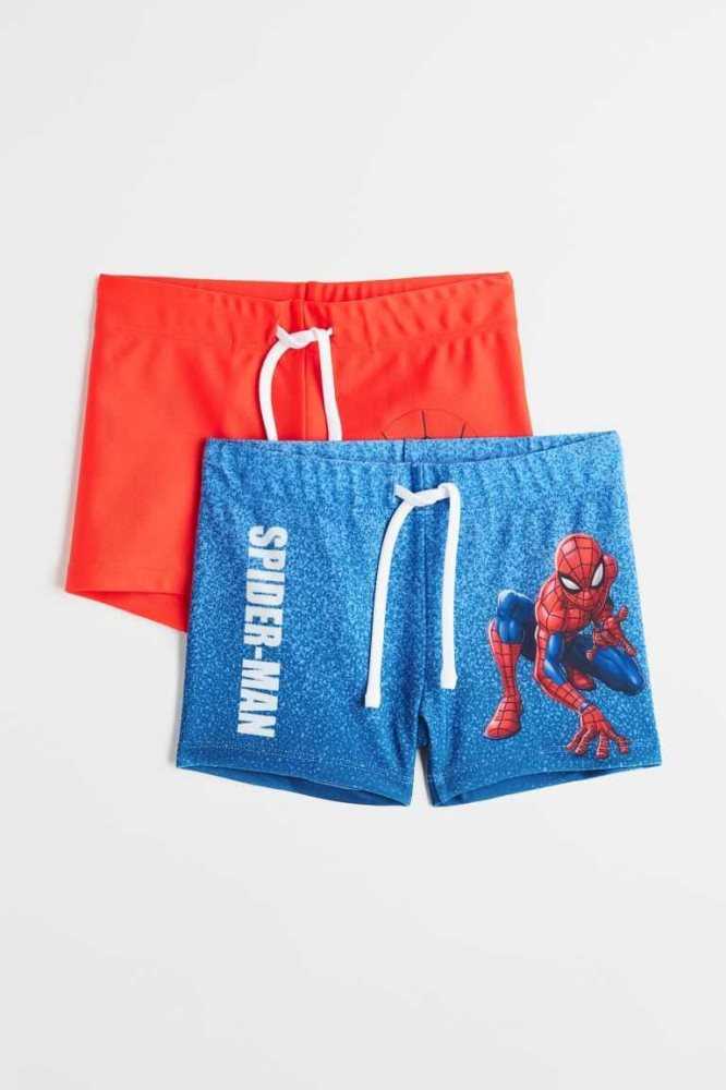 H&M 2-pack Printed Trunks Bademode Kinder Blau | 9036-WZICJ