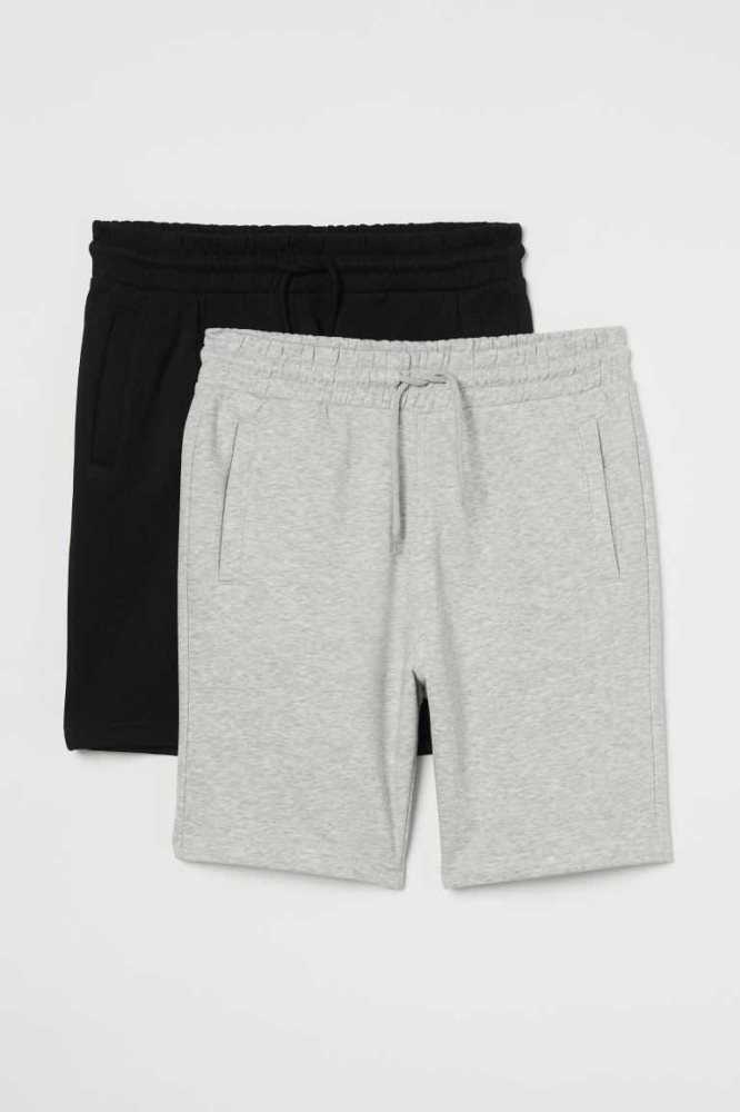 H&M 2-pack Regular Fit Kurze Hose Herren Schwarz Grau | 0852-TYDZO