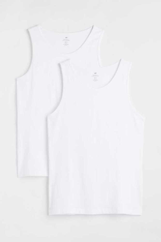 H&M 2-pack Regular Fit Tank Tops T-shirts Herren Hellblau Weiß | 7485-RJZVO