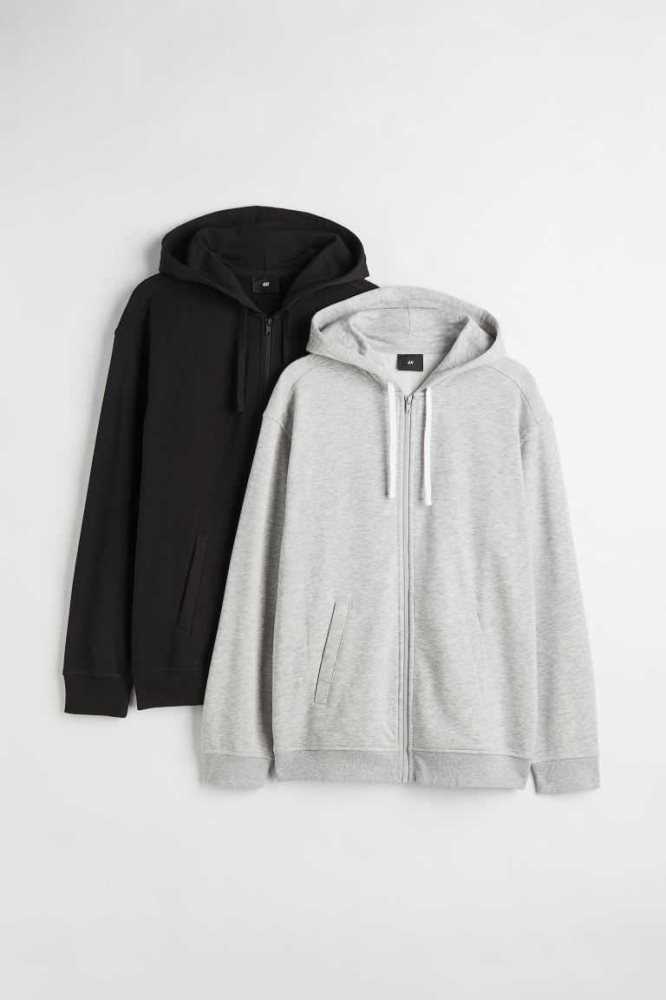 H&M 2-pack Relaxed Fit Mit Kapuze Jackets Oberteile Herren Schwarz Grau | 0936-LMNST