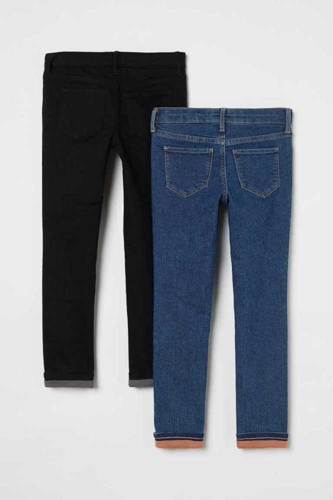 H&M 2-pack Schlank Fit Gefütterte Jeans Kinder Dunkelblau | 2609-CZQWJ