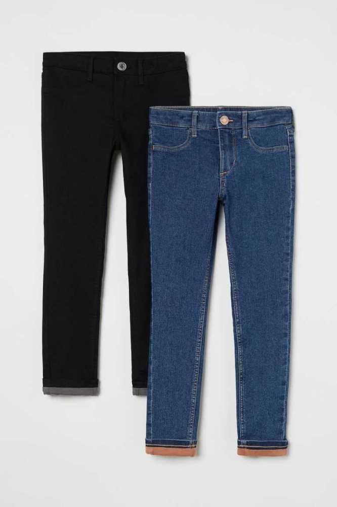 H&M 2-pack Schlank Fit Gefütterte Jeans Kinder Dunkelblau | 2609-CZQWJ