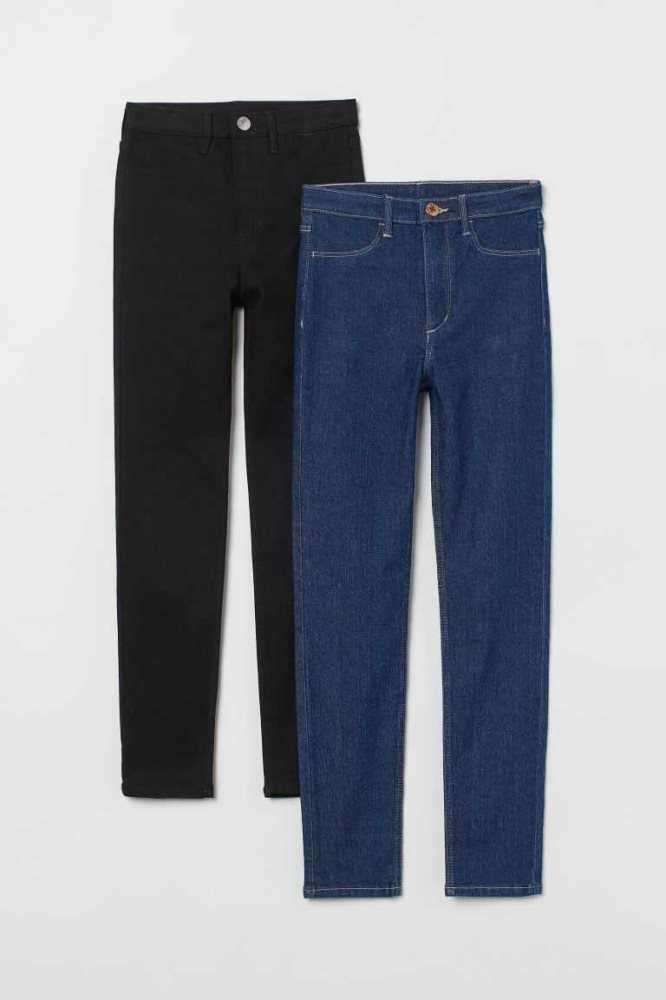 H&M 2-pack Schlank Fit High Jeans Kinder Dunkelblau Schwarz | 7123-SXNPR