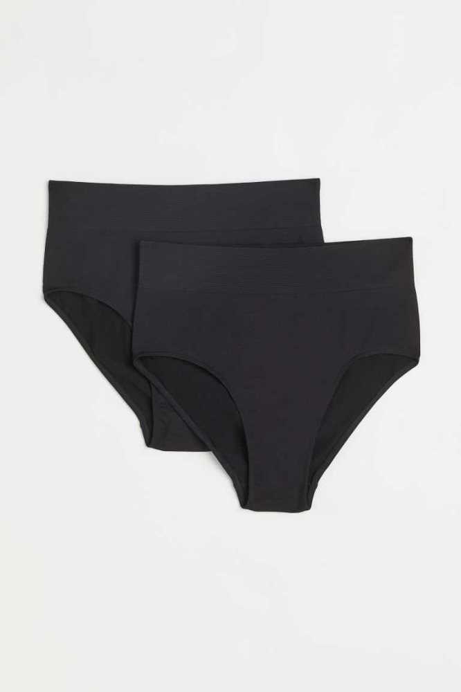 H&M 2-pack Seamless Bikini Briefs Unterwäsche Damen Schwarz | 6271-BXGYZ