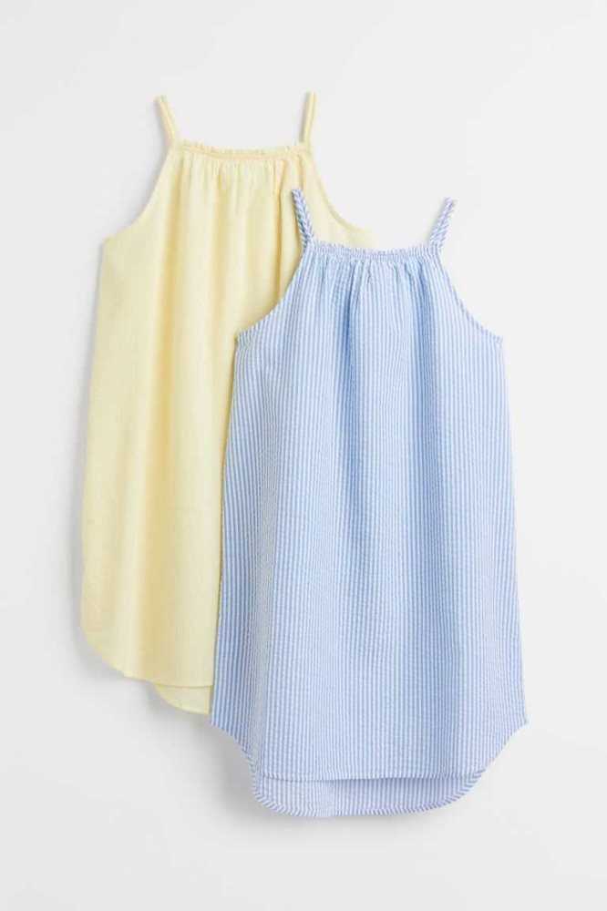 H&M 2-pack Seersucker Kurzes Kleid Kinder Hellblau Hellgelb | 0362-JGUIT