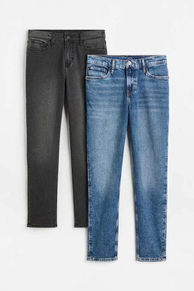 H&M 2-pack Slim Fit Superstretch Jeans Kinder Dunkelblau Dunkelgrau | 8460-EQNZO