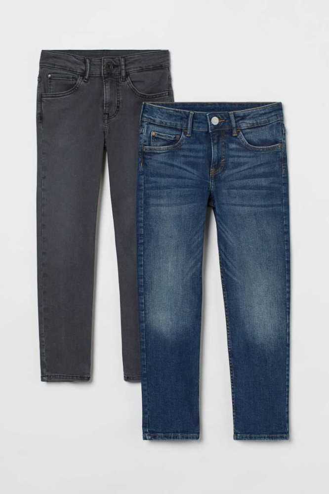 H&M 2-pack Slim Fit Superstretch Jeans Kinder Dunkelblau Dunkelgrau | 8460-EQNZO