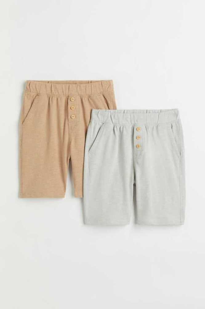 H&M 2-pack Slub Baumwoll Kurze Hose Kinder Beige Mintfarben Grün | 3049-HYTKI