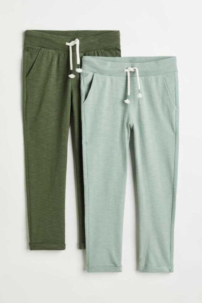 H&M 2-pack Slub Joggers Jersey Kinder Dunkelgrün Hellgrün | 1035-GAKOY