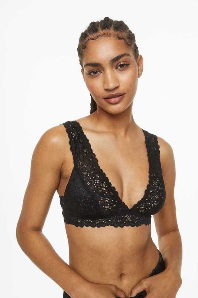 H&M 2-pack Soft-cup Spitze Bras Unterwäsche Damen Schwarz Weiß | 4657-ZFNXL