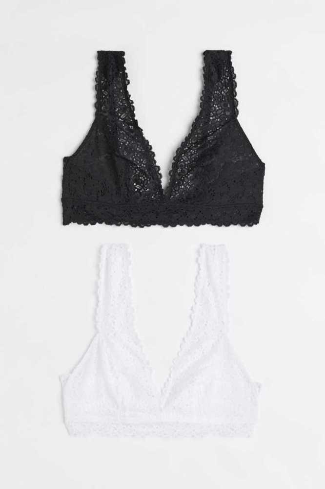 H&M 2-pack Soft-cup Spitze Bras Unterwäsche Damen Schwarz Weiß | 4657-ZFNXL