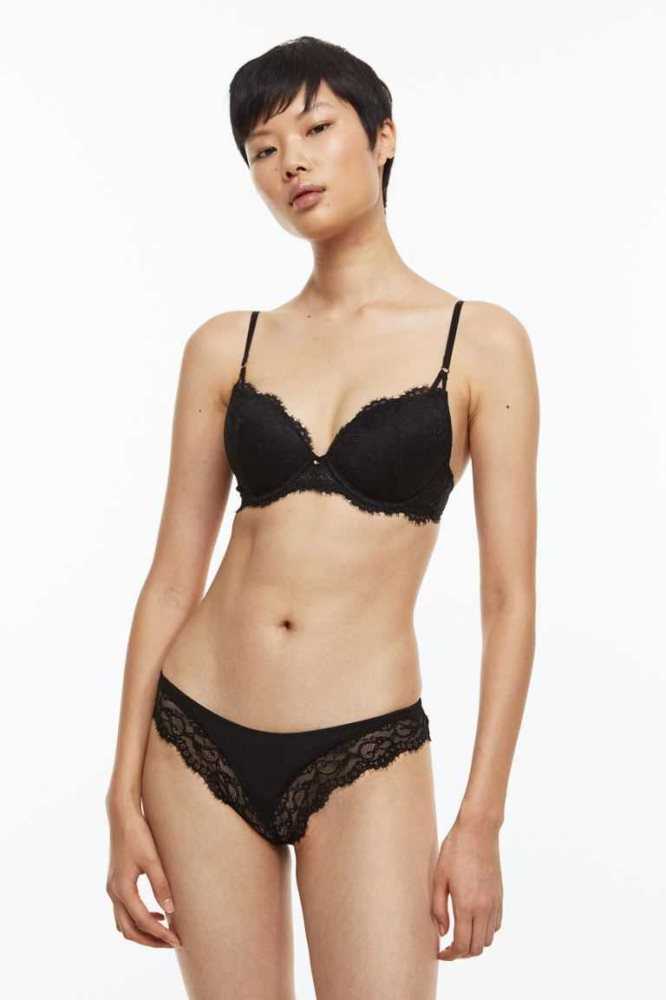 H&M 2-pack Spitze Brazilian Briefs Unterwäsche Damen Schwarz | 7456-VFPTN