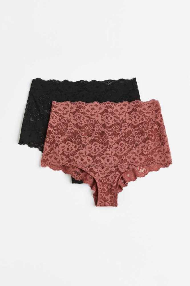 H&M 2-pack Spitze Hipster Briefs Unterwäsche Damen Rosa Schwarz | 3417-PWHOM