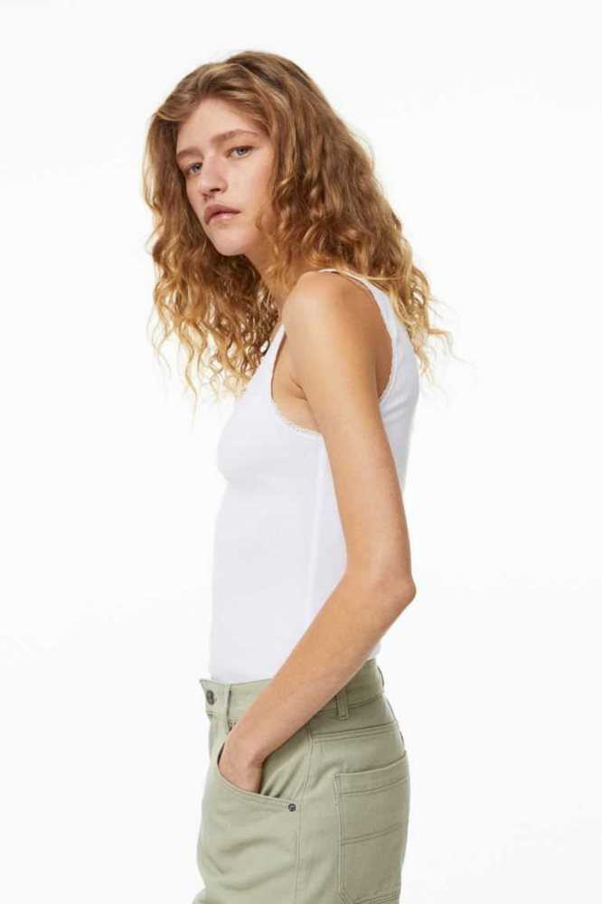 H&M 2-pack Spitze-trimmed Tank Oberteile Damen Weiß | 3597-BZYCJ