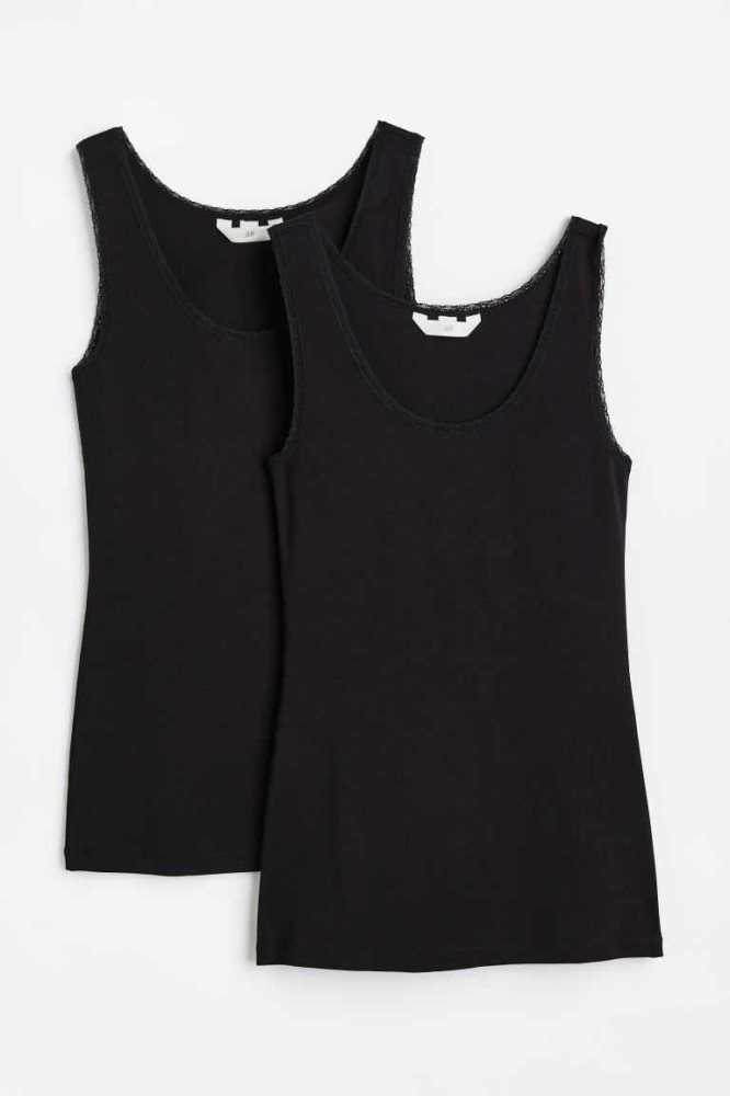 H&M 2-pack Spitze-trimmed Tank Oberteile Damen Weiß | 3597-BZYCJ