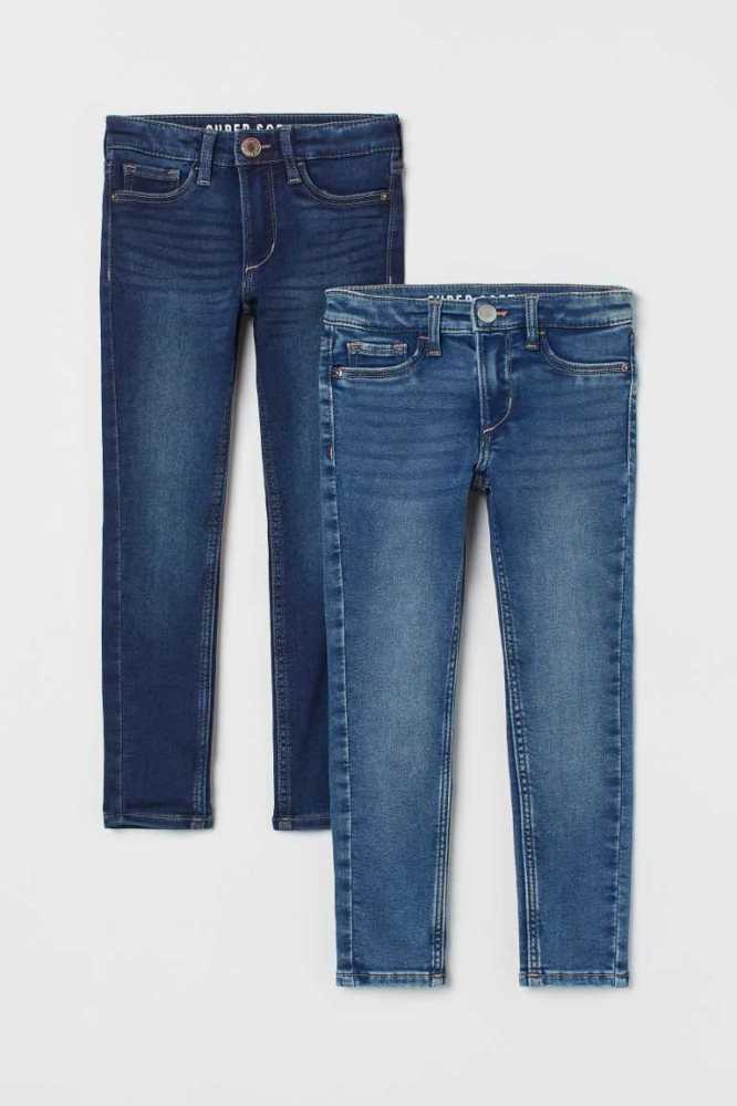 H&M 2-pack Super Soft Schlank Jeans Kinder Blau Dunkelblau | 5012-ETDSB