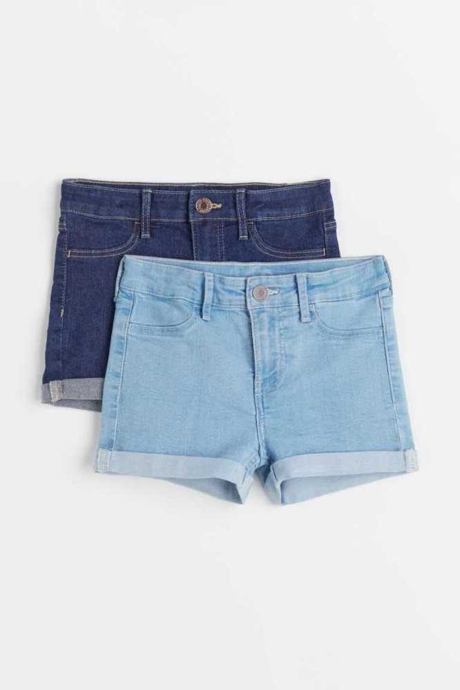 H&M 2-pack Superstretch Denim Kurze Hose Kinder Blau Weiß | 2395-XBVYD