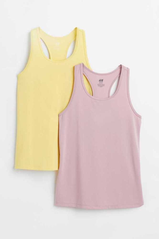 H&M 2-pack Tank Tops Sportbekleidung Kinder Rosa Gelb | 3092-HRUAL