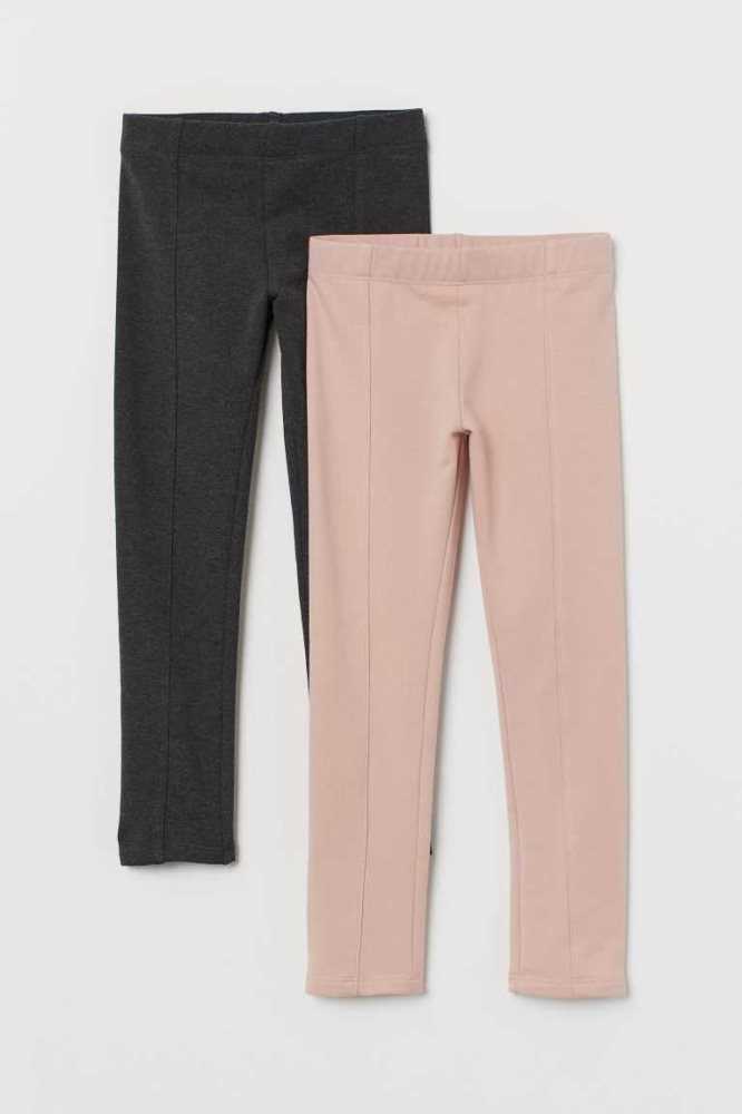 H&M 2-pack Thick Leggings Jersey Kinder Hellrosa Hellgrau | 7214-MGTQY