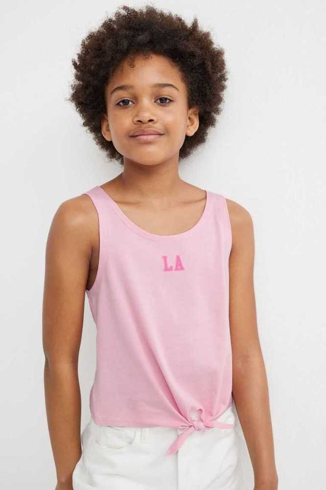 H&M 2-pack Tie-hem Jersey Oberteile Kinder Rosa | 5304-PGNTK