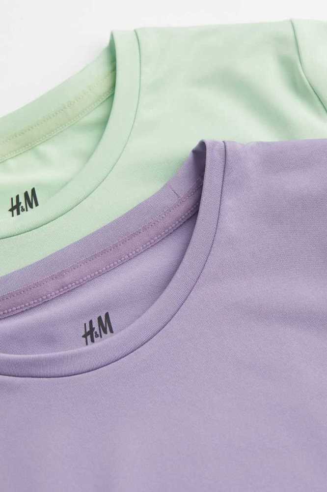 H&M 2-pack Tops Sportbekleidung Kinder Helllila Grün | 0758-HVSGR