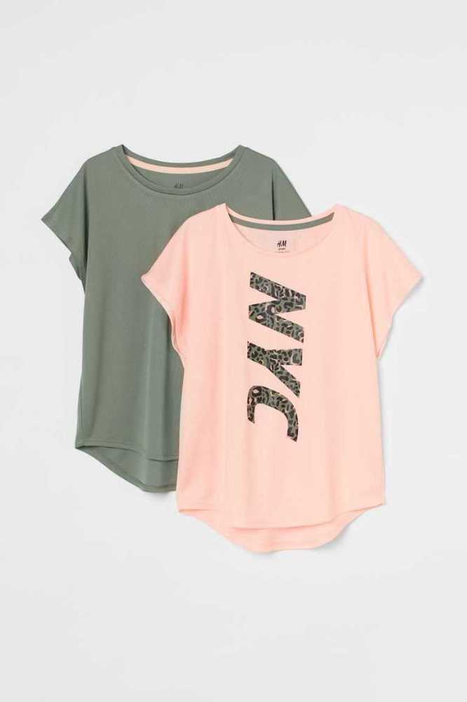 H&M 2-pack Tops Sportbekleidung Kinder Hellkhaki Grün | 8126-TUJSI