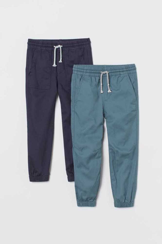 H&M 2-pack Twill Jogginghose Kinder Blau Hellbraun | 6031-PFYWN