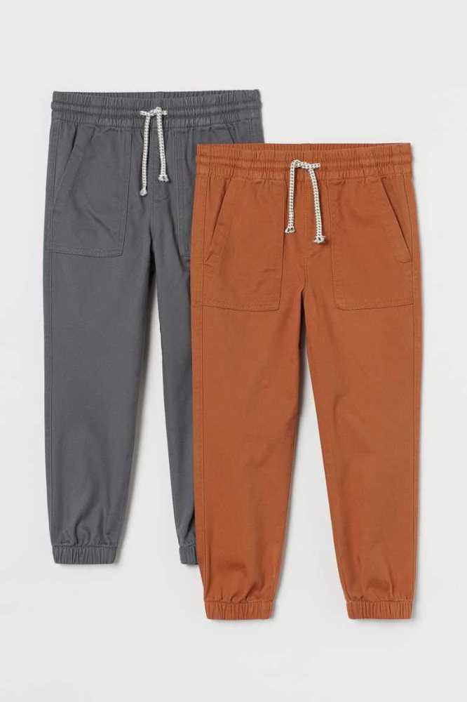 H&M 2-pack Twill Jogginghose Kinder Blau Hellbraun | 6031-PFYWN