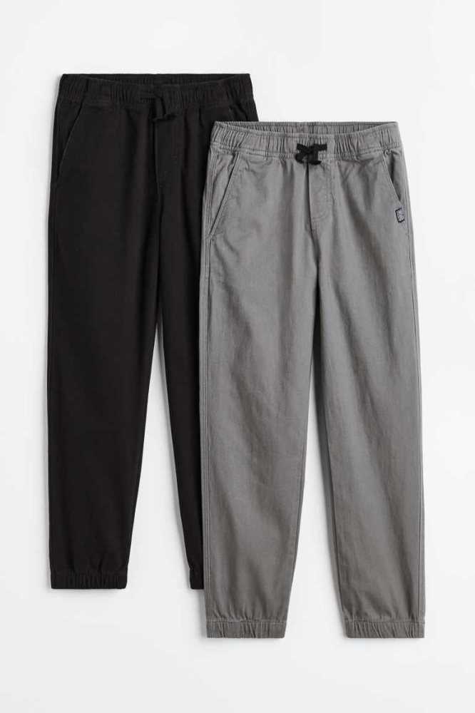 H&M 2-pack Twill Jogginghose Kinder Schwarz Grau | 4315-DHQVR