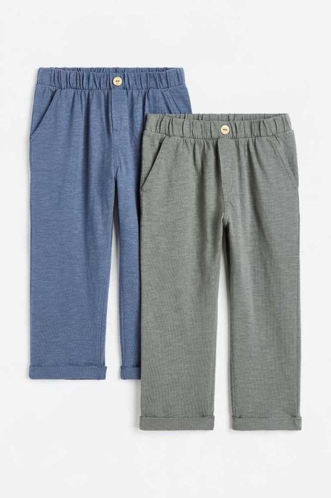 H&M 2-pack slub trousers Jersey Kinder Grün Blau | 0241-XGHPL