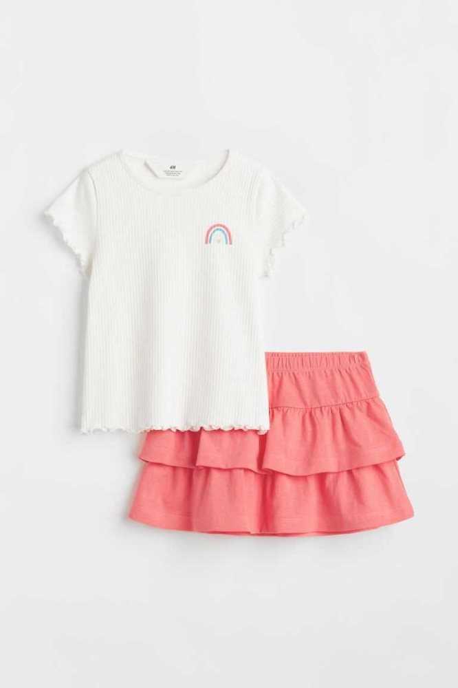 H&M 2-piece Baumwoll Einteiler Kinder Weiß Koralle | 9324-PFLRA