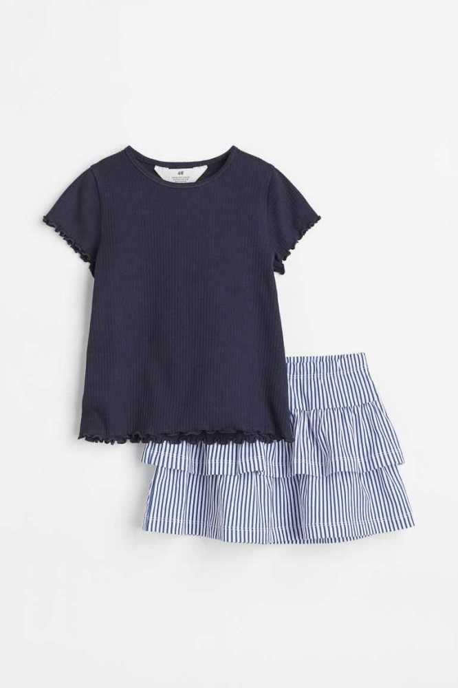 H&M 2-piece Baumwoll Einteiler Kinder Weiß Koralle | 9324-PFLRA