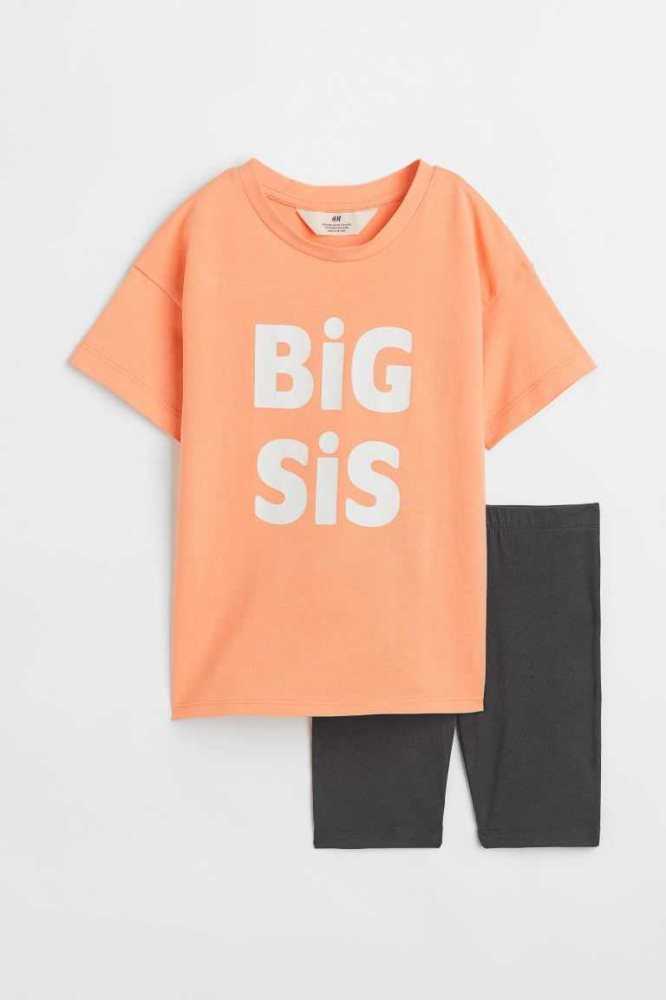 H&M 2-piece Baumwoll Sibling Einteiler Kinder Orange | 6391-JLKXF