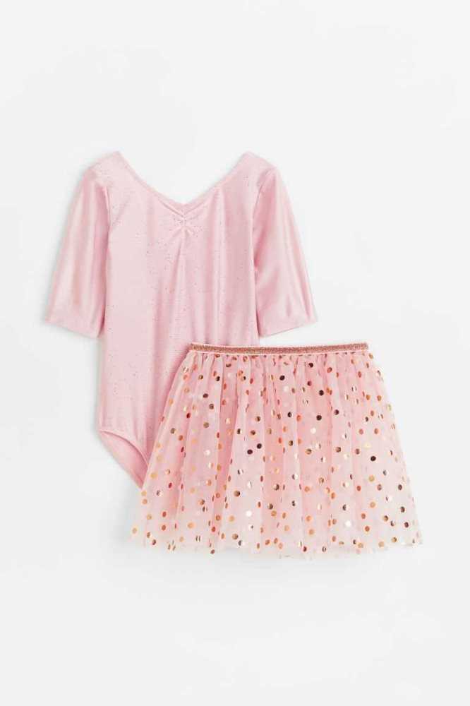 H&M 2-piece Dance Costume Einteiler Kinder Hellrosa Rosa Gold | 8126-XQCPJ