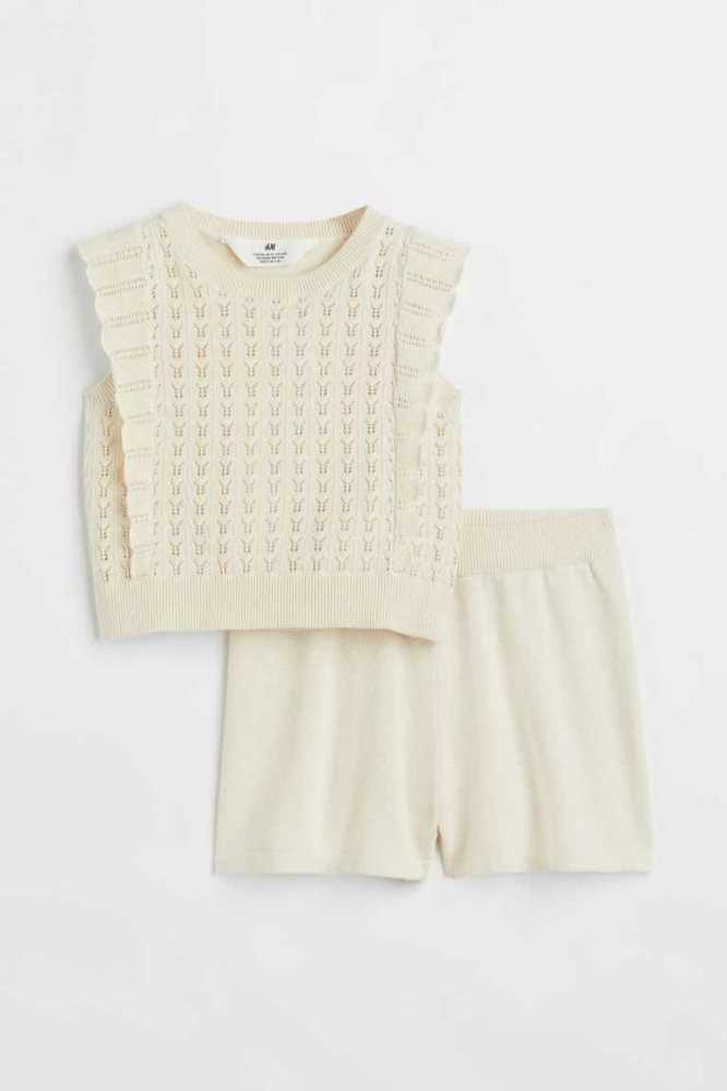 H&M 2-piece Fine-knit Baumwoll Einteiler Kinder Hellbeige | 6408-LIJYF