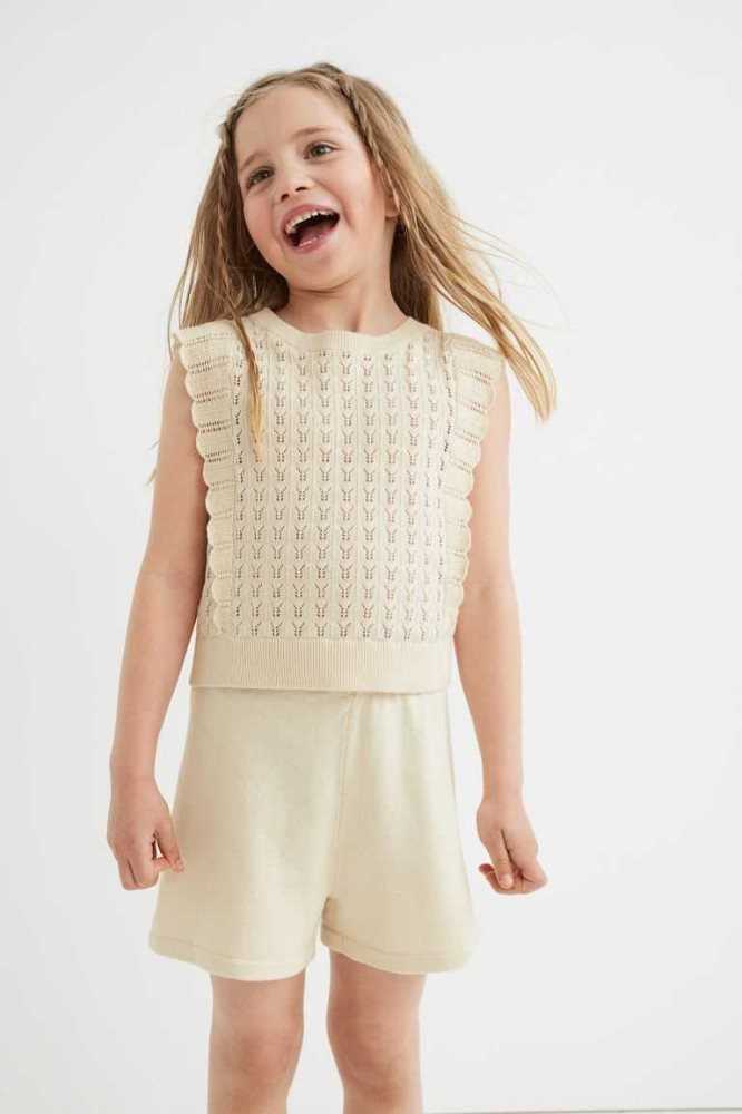 H&M 2-piece Fine-knit Baumwoll Einteiler Kinder Hellbeige | 6408-LIJYF