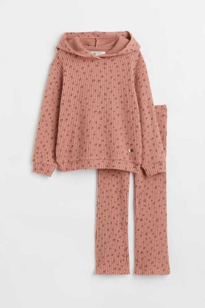 H&M 2-piece Hoodie and Leggings Einteiler Kinder Dunkelbeige | 9201-SZTFY