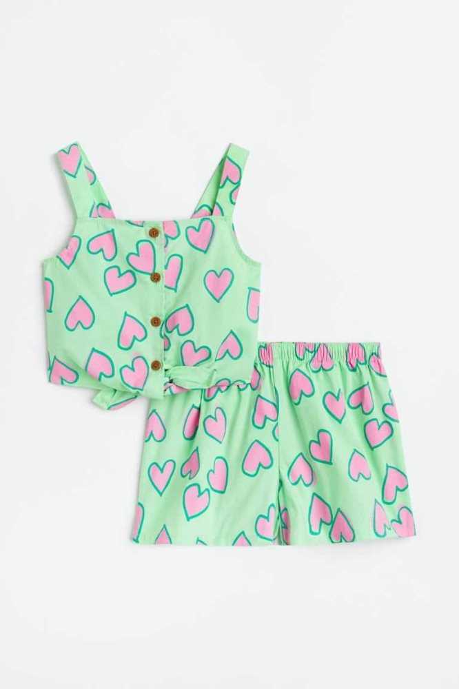 H&M 2-piece Patterned Einteiler Kinder Hellgrün | 2587-CHFNY